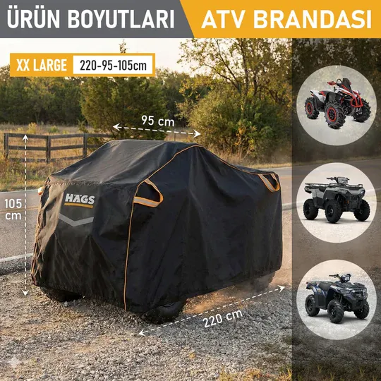 Haegs ATV Brandası, ATV Koruma Kılıfı, Örtüsü Su Geçirmez Dış Mekan Ağır Hizmet Tipi, 4 Mevsim (XXL-220-95-105) - Gri
