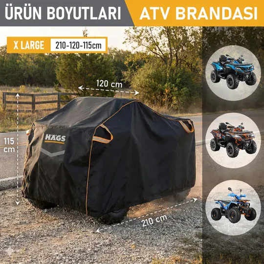 Haegs ATV Brandası, ATV Koruma Kılıfı, Örtüsü Su Geçirmez Dış Mekan Ağır Hizmet Tipi, 4 Mevsim (XL-210-120-115cm) - Siyah - Gri
