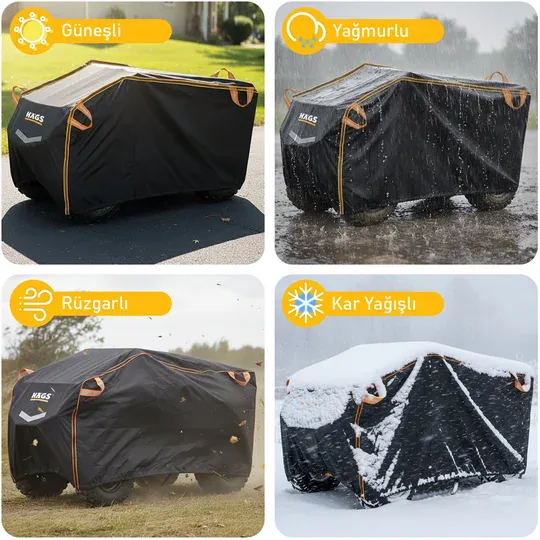 Haegs ATV Brandası, ATV Koruma Kılıfı, Örtüsü Su Geçirmez Dış Mekan Ağır Hizmet Tipi, 4 Mevsim (XL-210-120-115cm) - Siyah - Gri