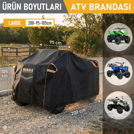 Haegs ATV Brandası, ATV Koruma Kılıfı, Örtüsü Su Geçirmez Dış Mekan Ağır Hizmet Tipi, 4 Mevsim (L-200-95-105cm) - Gri