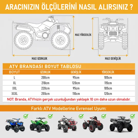 Haegs ATV Brandası, ATV Koruma Kılıfı, Örtüsü Su Geçirmez Dış Mekan Ağır Hizmet Tipi, 4 Mevsim (L-200-95-105cm) - Siyah