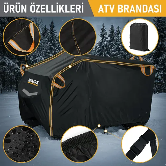 Haegs ATV Brandası, ATV Koruma Kılıfı, Örtüsü Su Geçirmez Dış Mekan Ağır Hizmet Tipi, 4 Mevsim (L-200-95-105cm) - Siyah