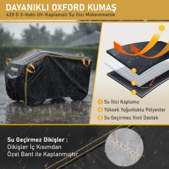 Haegs ATV Brandası, ATV Koruma Kılıfı, Örtüsü Su Geçirmez Dış Mekan Ağır Hizmet Tipi, 4 Mevsim (L-200-95-105cm) - Siyah