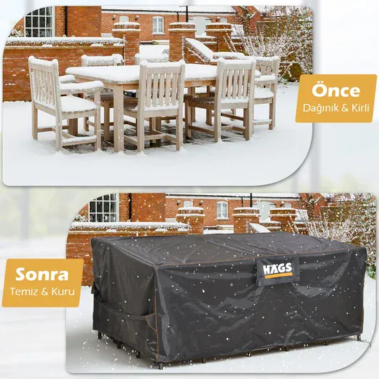 Haegs Bahçe Mobilyası Örtüsü, 300-200-90cm, Ağır Hizmet Oxford Kumaş, Su Geçirmez, Dış Mekan Veranda Masa Örtüsü, Havalandırmalı Masa ve Sandalye Koruma Kılıfı Siyah