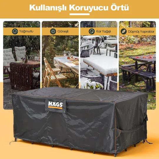 Haegs Bahçe Mobilyası Örtüsü, 300-200-90cm, Ağır Hizmet Oxford Kumaş, Su Geçirmez, Dış Mekan Veranda Masa Örtüsü, Havalandırmalı Masa ve Sandalye Koruma Kılıfı Siyah