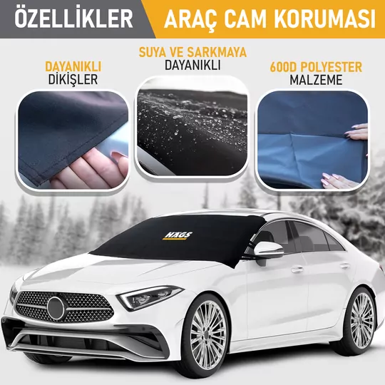 Haegs Buz ve Kar Önleyici Araç Ön Cam Örtüsü Brandası | Ağır Hizmet Tipi 600D Oxford Kumaş | Arabalar, SUV`lar, Kamyonetler İçin Oto Ön Cam Koruyucu Güneşlik | Don Örtüsü (198x114cm) XXL - Gri