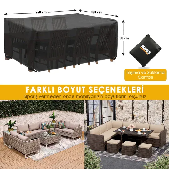 Haegs Bahçe Mobilyası Örtüsü, 240-180-100cm, Ağır Hizmet Oxford Kumaş, Su Geçirmez, Dış Mekan Veranda Masa Örtüsü, Havalandırmalı Masa ve Sandalye Koruma Kılıfı Siyah