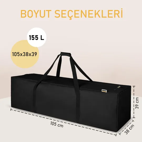 Haegs Taşıma Çantası, Çok Amaçlı Fermuarlı Dayanıklı Seyahat, Kamp Malzemeleri Saklama Çantası, Hurç, Valiz, 155L (105 x 38 x 39 cm) - Siyah