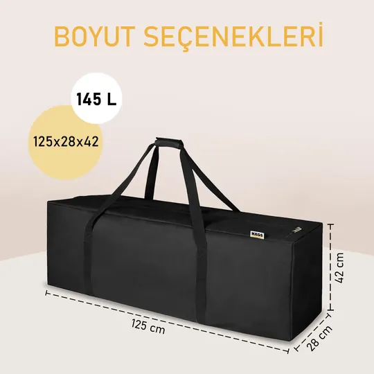 Haegs Taşıma Çantası, Uzun Dar Yüksek Çok Amaçlı Fermuarlı Dayanıklı Seyahat Spor, Kamp Malzemeleri Saklama Çantası, Hurç, Valiz, 145L (125 x 28 x 42 cm) - Siyah