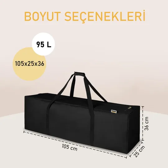 Haegs Taşıma Çantası, Fermuarlı Dayanıklı Seyahat Spor, Kamp Malzemeleri Saklama Çantası, Hurç, Valiz, 95L (105 x 25 x 36 cm) - Siyah
