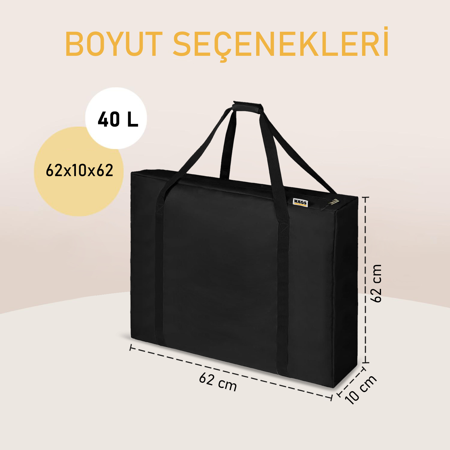 Haegs Taşıma Çantası, İnce Yassı Çok Amaçlı, Kamp Masası Çantası, Fermuarlı Dayanıklı Saklama Çantası, 40L (62 x 10 x 62 cm) Siyah