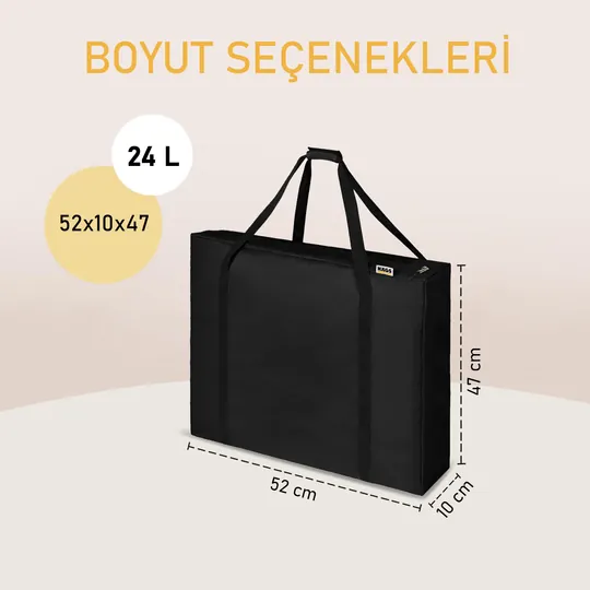 Haegs Taşıma Çantası, İnce Yassı Çok Amaçlı, Kamp Masası Çantası, Fermuarlı Dayanıklı Saklama Çantası, 24L (52 x 10 x 47 cm) Siyah