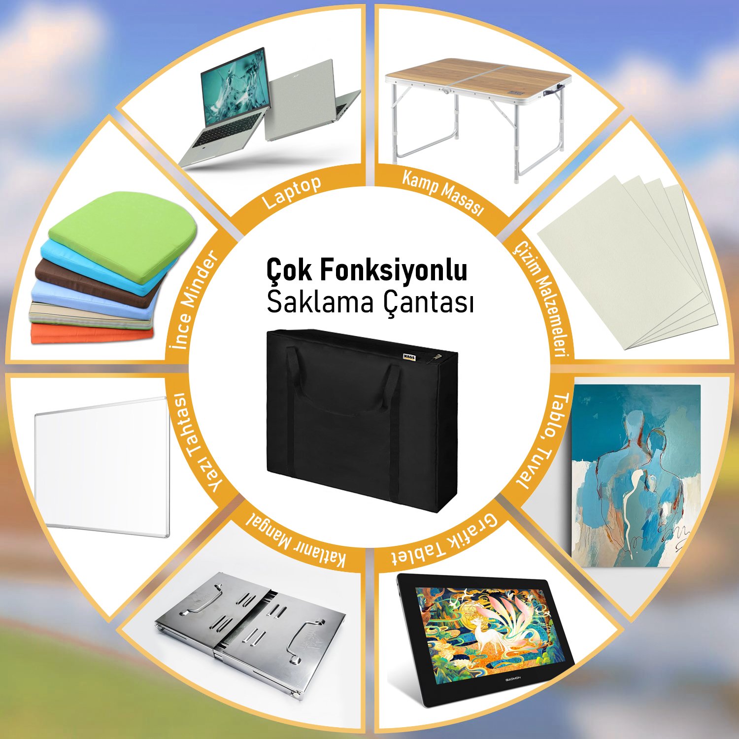 Haegs Taşıma Çantası, İnce Yassı Çok Amaçlı, Kamp Masası Çantası, Fermuarlı Dayanıklı Saklama Çantası, 24L (52 x 10 x 47 cm) Siyah