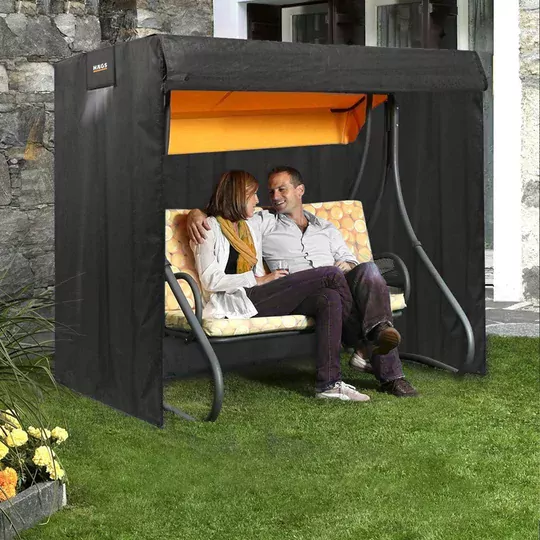 HAEGS Bahçe Salıncak Koruma Örtüsü Üç Kişilik Tenteli Hamak Bahçe Salıncağı Koruma Kılıfı Su Geçirmez Branda Dayanıklı 210x125x170cm Gri