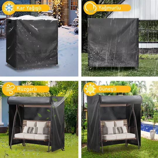 HAEGS Bahçe Salıncak Koruma Örtüsü Üç Kişilik Tenteli Hamak Bahçe Salıncağı Koruma Kılıfı Su Geçirmez Branda Dayanıklı 210x125x170cm Gri