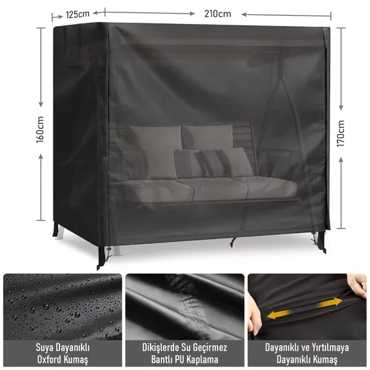HAEGS Bahçe Salıncak Koruma Örtüsü Üç Kişilik Tenteli Hamak Bahçe Salıncağı Koruma Kılıfı Su Geçirmez Branda Dayanıklı 210x125x170cm Siyah