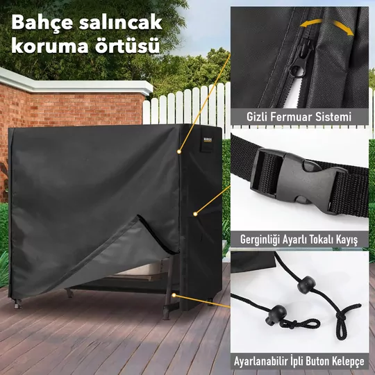 HAEGS Bahçe Salıncak Koruma Örtüsü Üç Kişilik Tenteli Hamak Bahçe Salıncağı Koruma Kılıfı Su Geçirmez Branda Dayanıklı 210x125x170cm Siyah