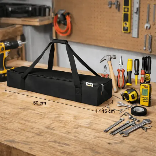 Haegs Taşıma Çantası, Çok Amaçlı Küçük Alet Çantası, Fermuarlı Dayanıklı, Kamp Malzemeleri Saklama Çantası, 12L (50 x 15 x 10 cm) Siyah