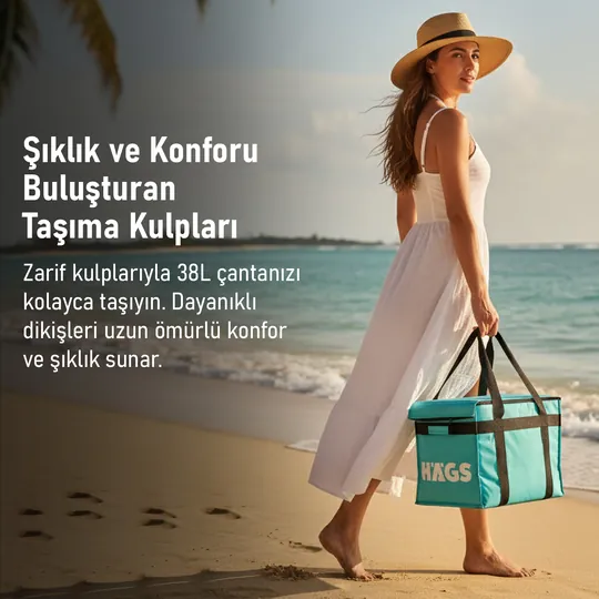 HAEGS Termal Kamp Çantası, Termal Termos Çanta, Kamp, Plaj, Piknik Çantası, Isı Yalıtımlı Kamp Piknik Yemek Taşıma Çantası, Soğutucu Buzluk Geniş Hacimli Büyük Boy 38 Lt- Siyah