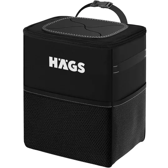 HAEGS Araç içi Çöp Çantası, Araba Çöp Kovası - Oto Çöp Kutusu Kapaklı ve Saklama Cepli %100 Sızdırmaz Organizer Çanta, Su Geçirmez Oto Çöp Kutusu, Çok Amaçlı Araç içi Düzenleyici Çanta, 8 Lt - Siyah
