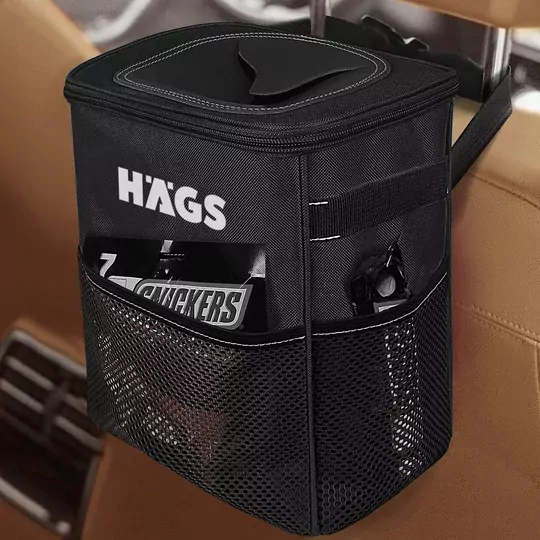 HAEGS Araç içi Çöp Çantası, Araba Çöp Kovası - Oto Çöp Kutusu Kapaklı ve Saklama Cepli %100 Sızdırmaz Organizer Çanta, Su Geçirmez Oto Çöp Kutusu, Çok Amaçlı Araç içi Düzenleyici Çanta, 8 Lt - Siyah