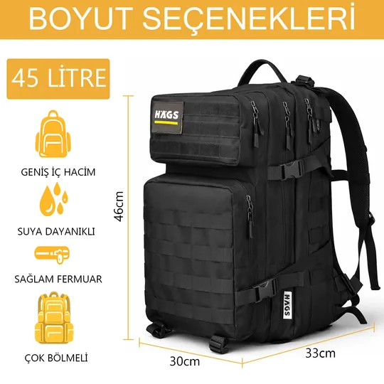 HAEGS Askeri Taktik Sırt Çantası, Ordu Derecesinde Sağlam, Ağır Hizmet Taktik Çanta, 3 Günlük Acil Durum Hücum Çantası, Kampçılık, Dağcılık, Trekking Seyahat Sırt Çantası- 45L - Kamuflaj