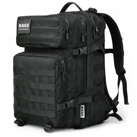 HAEGS Askeri Taktik Sırt Çantası, Ordu Derecesinde Sağlam, Ağır Hizmet Taktik Çanta, 3 Günlük Acil Durum Hücum Çantası, Kampçılık, Dağcılık, Trekking Seyahat Sırt Çantası- 45L - Siyah