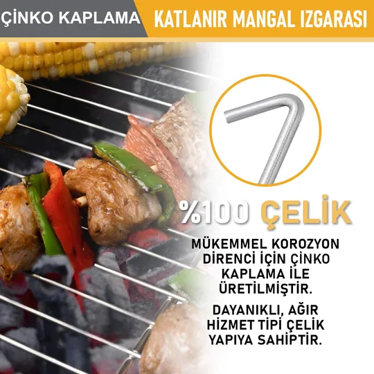 Haegs Mangal Izgara Teli, Yer Kaplamaz, Pratik Katlanır Kulplu, Tel Mangal Izgarası, Barbekü Grill Pişirme Teli, 26 x 34 cm