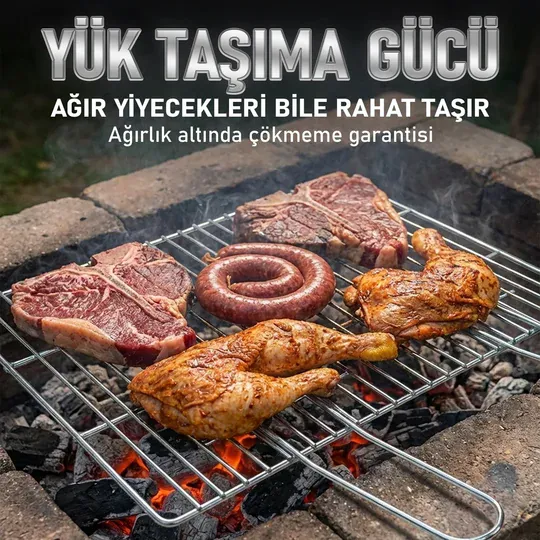 Haegs Mangal Izgara Teli, Yer Kaplamaz, Pratik Katlanır Kulplu, Tel Mangal Izgarası, Barbekü Grill Pişirme Teli, 26 x 34 cm