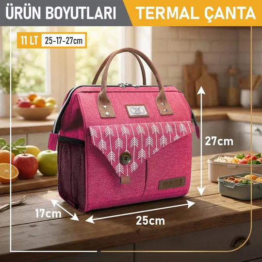 Haegs Kadın Termal Çanta, Yalıtımlı Yemek Taşıma, Bayan Beslenme Çantası, Sızdırmaz Beslenme Kutusu, iş Ofis Kamp Piknik için İçin 11L Pembe