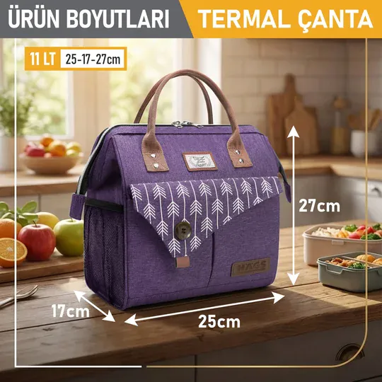 Haegs Kadın Termal Çanta, Yalıtımlı Yemek Taşıma, Bayan Yemek Kutusu, Kamp, Piknik, Ofis İçin 11L Lila