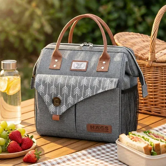 Haegs Kadın Termal Çanta, Yalıtımlı Yemek Taşıma, Bayan Beslenme Çantası, Sızdırmaz Beslenme Kutusu, Yetişkinler ve Çalışanlar İçin 11L Gri