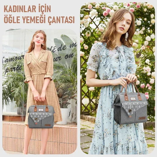 Haegs Kadın Termal Çanta, Yalıtımlı Yemek Taşıma, Bayan Beslenme Çantası, Sızdırmaz Beslenme Kutusu, Yetişkinler ve Çalışanlar İçin 11L Gri