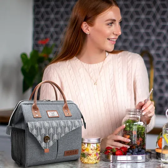 Haegs Kadın Termal Çanta, Yalıtımlı Yemek Taşıma, Bayan Beslenme Çantası, Sızdırmaz Beslenme Kutusu, Yetişkinler ve Çalışanlar İçin 11L Gri