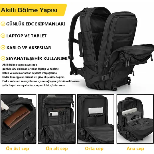 HAEGS Askeri Taktik Sırt Çantası, Ordu Derecesinde Sağlam, Ağır Hizmet Taktik Çanta, 3 Günlük Acil Durum Hücum Çantası, Kampçılık, Dağcılık, Trekking Seyahat Sırt Çantası- 45L - Gri