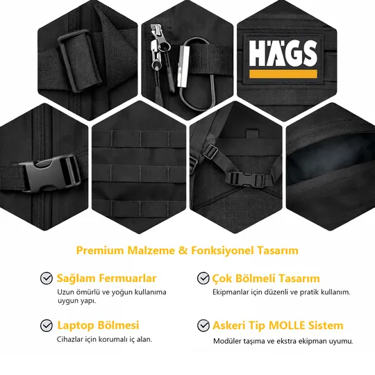 HAEGS Askeri Taktik Sırt Çantası, Ordu Derecesinde Sağlam, Ağır Hizmet Taktik Çanta, 3 Günlük Acil Durum Hücum Çantası, Kampçılık, Dağcılık, Trekking Seyahat Sırt Çantası- 45L - Sarı