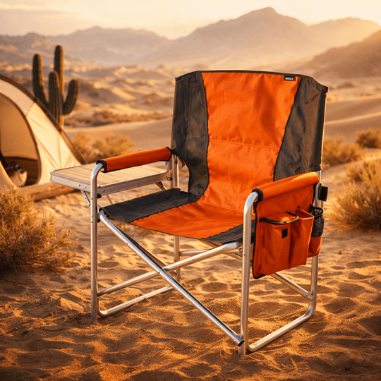 Haegs Alüminyum Kamp Sandalyesi, Hafif Taşınabilir Katlanır Yönetmen Sandalyesi, Yan Sehpa ve Çıkarılabilir Yan Cep ile Açık Hava Kampı, Çim, Piknik, Bahçe, Teras, Balkon için Uygun, Turuncu