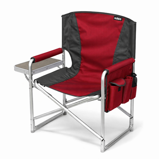 Haegs Alüminyum Kamp Sandalyesi, Hafif Taşınabilir Katlanır Yönetmen Sandalyesi, Yan Sehpa ve Çıkarılabilir Yan Cep ile Açık Hava Kampı, Çim, Piknik, Bahçe, Teras, Balkon için Uygun, Kırmızı