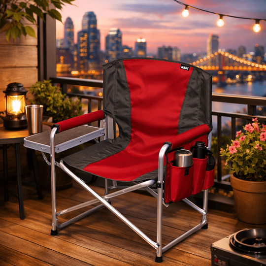 Haegs Alüminyum Kamp Sandalyesi, Hafif Taşınabilir Katlanır Yönetmen Sandalyesi, Yan Sehpa ve Çıkarılabilir Yan Cep ile Açık Hava Kampı, Çim, Piknik, Bahçe, Teras, Balkon için Uygun, Kırmızı