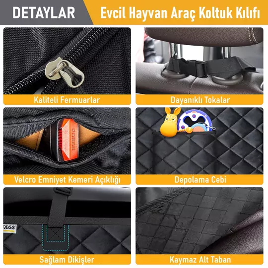 Haegs Evcil Hayvan için Araba Koltuk Kılıfı, Oto Köpek Koltuk Örtüsü, Su Geçirmez Hamak 600D Ağır Hizmet Tipi Çizilmeye Dayanıklı Kaymaz Bagaj Köpek Örtüsü Araba Pickup ve SUV`lar için- Gri