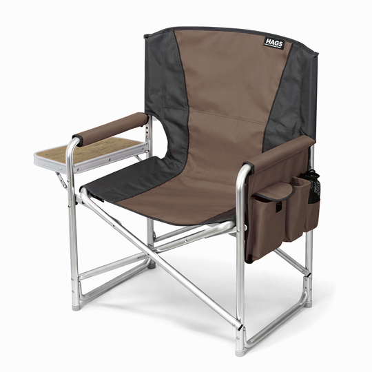 Haegs Alüminyum Kamp Sandalyesi, Hafif Taşınabilir Katlanır Yönetmen Sandalyesi, Yan Sehpa ve Çıkarılabilir Yan Cep ile Açık Hava Kampı, Çim, Piknik, Bahçe, Teras, Balkon için Uygun, Kahverengi