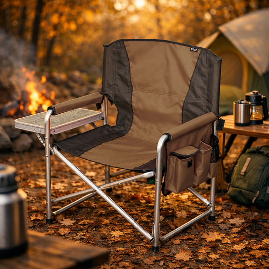 Haegs Alüminyum Kamp Sandalyesi, Hafif Taşınabilir Katlanır Yönetmen Sandalyesi, Yan Sehpa ve Çıkarılabilir Yan Cep ile Açık Hava Kampı, Çim, Piknik, Bahçe, Teras, Balkon için Uygun, Kahverengi