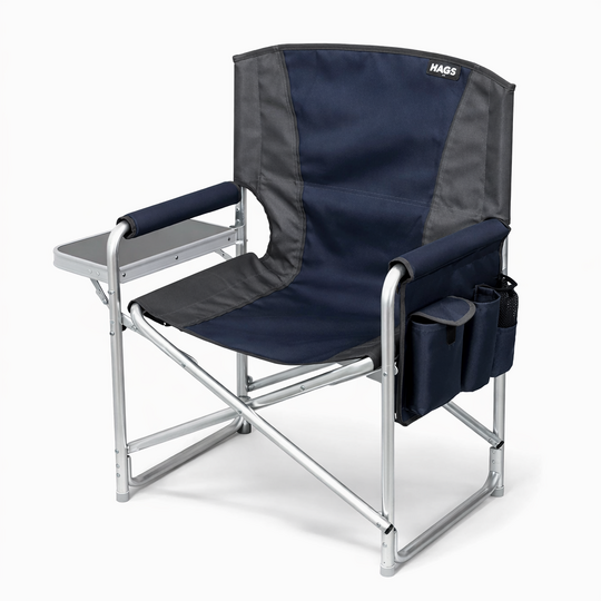 Haegs Alüminyum Kamp Sandalyesi, Hafif Taşınabilir Katlanır Yönetmen Sandalyesi, Yan Sehpa ve Çıkarılabilir Yan Cep ile Açık Hava Kampı, Çim, Piknik, Bahçe, Teras, Balkon için Uygun, Koyu Mavi