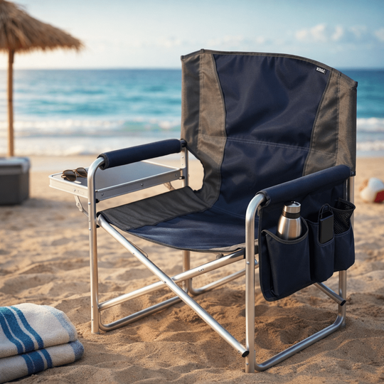 Haegs Alüminyum Kamp Sandalyesi, Hafif Taşınabilir Katlanır Yönetmen Sandalyesi, Yan Sehpa ve Çıkarılabilir Yan Cep ile Açık Hava Kampı, Çim, Piknik, Bahçe, Teras, Balkon için Uygun, Koyu Mavi