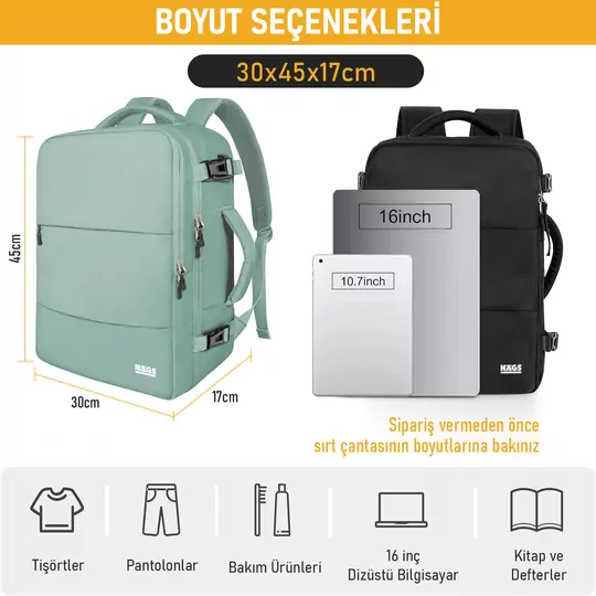 Haegs Seyahat Sırt Çantası, Laptop Sırt Çantası Hafif El Çantası Küçük Bavul Valiz, Uçak Onaylı Bagaj Çantası, Erkek ve Bayan İçin, 15.6 inç Notebook Dizüstü Bilgisayar Macbook Laptop Çantası, Yeşil