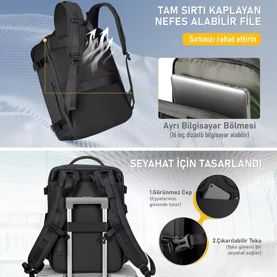 Haegs Seyahat Sırt Çantası, Laptop Sırt Çantası Hafif El Çantası Küçük Bavul Valiz, Uçak Onaylı Bagaj Çantası, Erkek ve Bayan İçin, 15.6 inç Notebook Dizüstü Bilgisayar Macbook Laptop Çantası, Yeşil