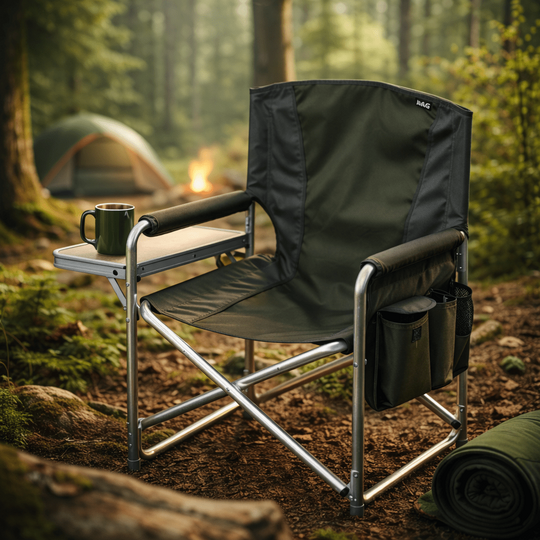 Haegs Alüminyum Kamp Sandalyesi, Hafif Taşınabilir Katlanır Yönetmen Sandalyesi, Yan Sehpa ve Çıkarılabilir Yan Cep ile Açık Hava Kampı, Çim, Piknik, Bahçe, Teras, Balkon için Uygun, Yeşil