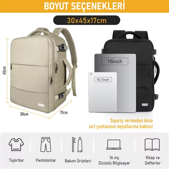 Haegs Seyahat Sırt Çantası, Laptop Sırt Çantası Hafif El Çantası Küçük Bavul Valiz, Uçak Onaylı Bagaj Çantası, Erkek ve Bayan İçin, 15.6 inç Notebook Dizüstü Bilgisayar Macbook Laptop Çantası, Bej