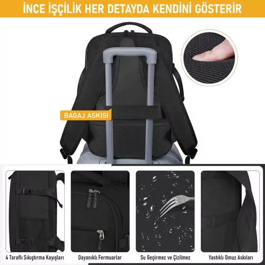 Haegs Seyahat Sırt Çantası, Laptop Sırt Çantası Hafif El Çantası Küçük Bavul Valiz, Uçak Onaylı Bagaj Çantası, Erkek ve Bayan İçin, 15.6 inç Notebook Dizüstü Bilgisayar Laptop Macbook Çantası, Siyah