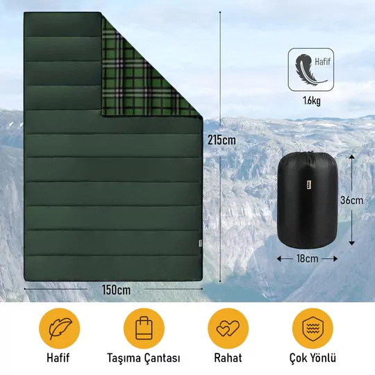 Haegs Flanel Kamp Battaniyesi, Seyahat Yorganı Dış Mekan Hafif Kompakt Outdoor Kamp Çadır Karavan Battaniye 215-150 cm Haki